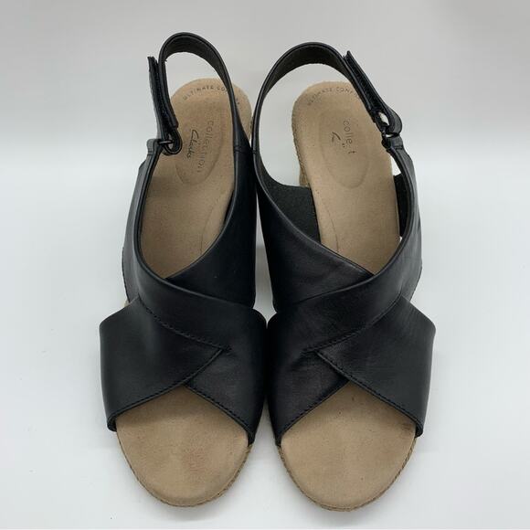 Clarks Lafley Back Strap Slingback Espadrille Wedges Black Size 10 - Picture 5 of 11